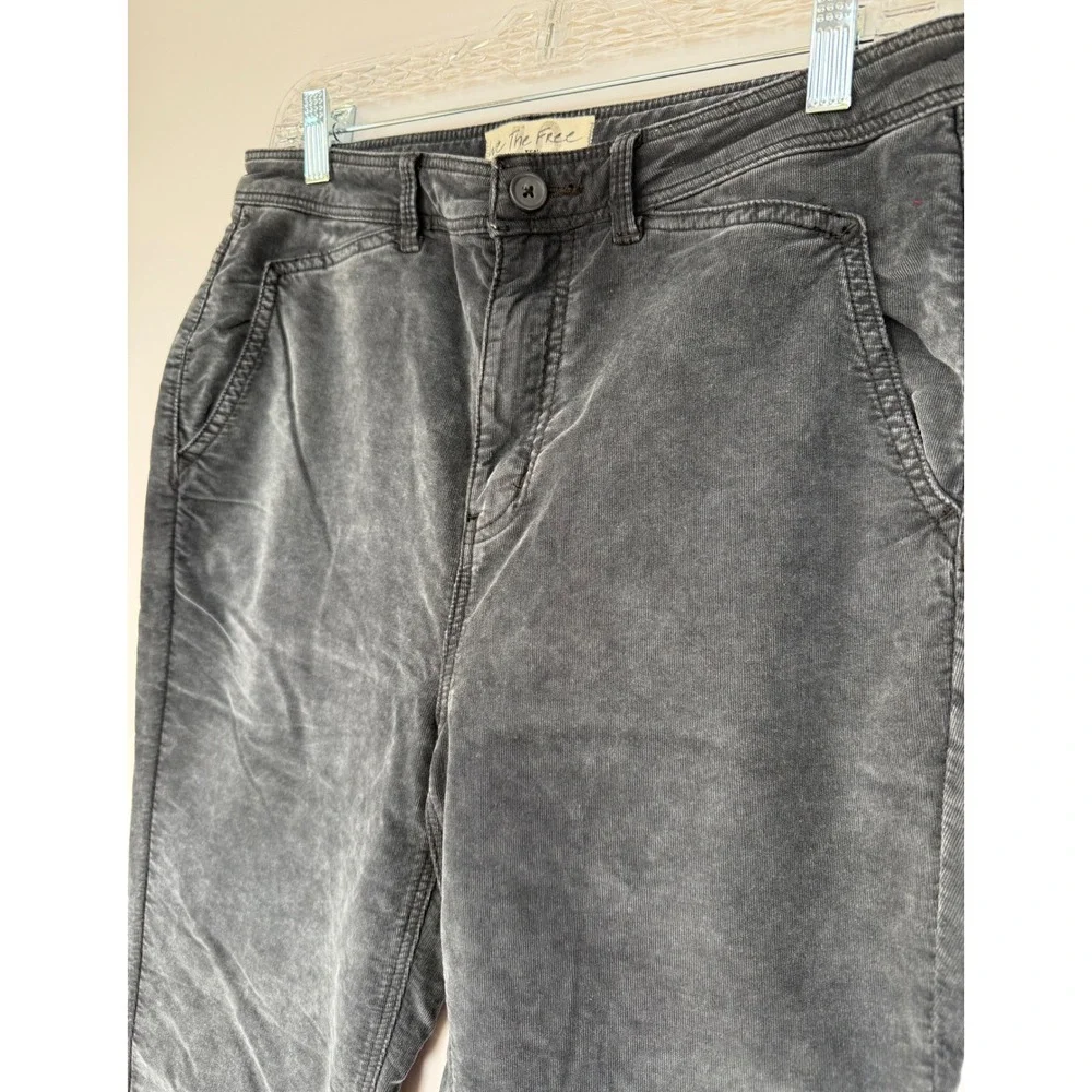 We The Free Free People High Rise Corduroy Pants Gray Slim Fit OB1188064 Size 10